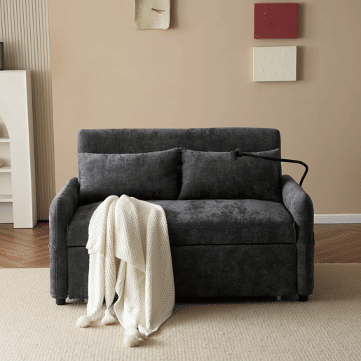 Sofá regulável multi-ângulo convertível em tecido chenille - 2 lugares - com suporte para telemóvel e portas USB - Cinzento Sofá regulável multi-ângulo convertível em tecido chenille - 2 lugares - com suporte para telemóvel e portas USB - Cinzento