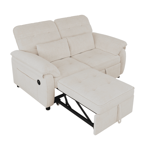 Sofá-cama de 2 lugares - 3 em 1, dobrável, encosto reclinável, função cama, porta USB, tecido felpudo - bege Sofá-cama de 2 lugares - 3 em 1, dobrável, encosto reclinável, função cama, porta USB, tecido felpudo - bege