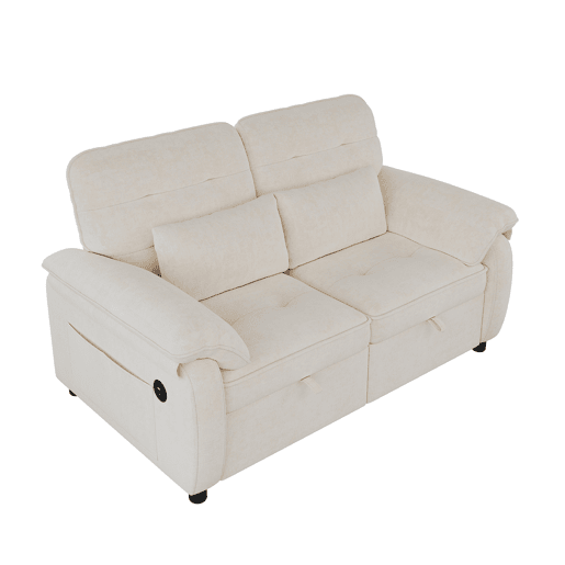 Sofá-cama de 2 lugares - 3 em 1, dobrável, encosto reclinável, função cama, porta USB, tecido felpudo - bege Sofá-cama de 2 lugares - 3 em 1, dobrável, encosto reclinável, função cama, porta USB, tecido felpudo - bege