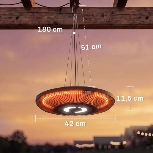 Outsunny Aquecedor Elétrico Suspenso para Exterior 10002000 W com Luz LED, IP65, Comando e Temporizador 24 h, Preto