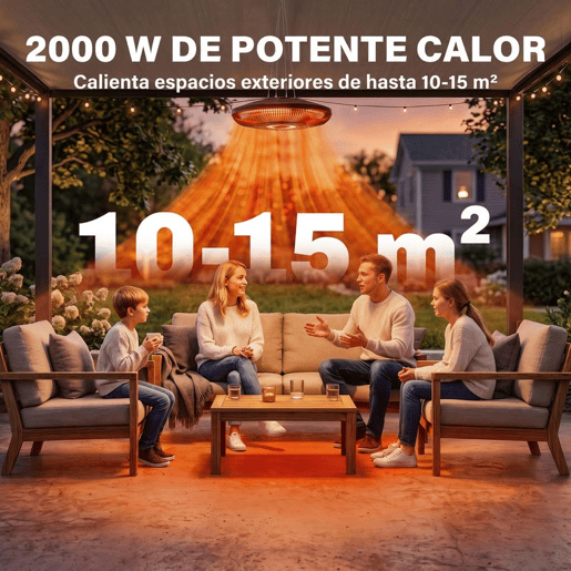 Outsunny Aquecedor Elétrico Suspenso para Exterior 10002000 W com Luz LED, IP65, Comando e Temporizador 24 h, Preto