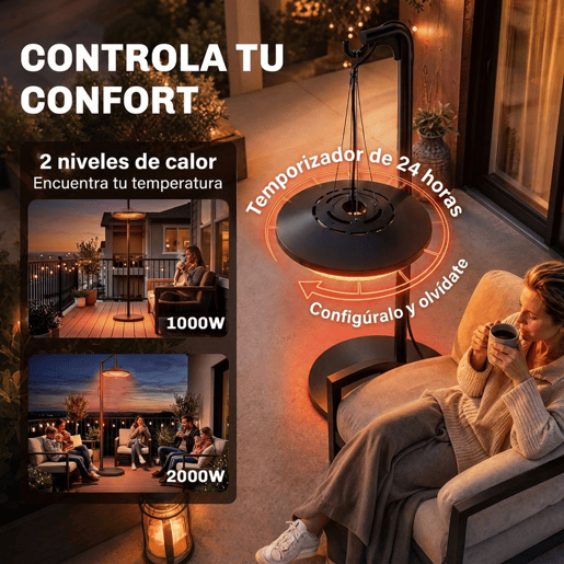 Outsunny Aquecedor Elétrico Suspenso para Exterior 10002000 W com Luz LED, IP65, Comando e Temporizador 24 h, Preto