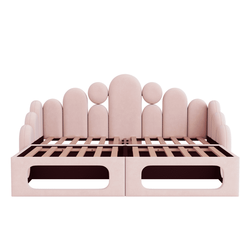 Sofá-cama estofado 180x200 - multifuncional 2 em 1, com cama para animais de estimação, tecido de veludo, base de colchão e encosto - rosa