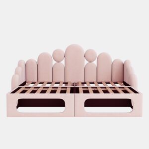 Sofá-cama estofado 180x200 - multifuncional 2 em 1, com cama para animais de estimação, tecido de veludo, base de colchão e encosto - rosa