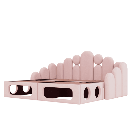 Sofá-cama estofado 180x200 - multifuncional 2 em 1, com cama para animais de estimação, tecido de veludo, base de colchão e encosto - rosa