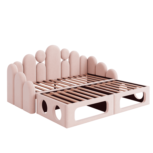 Sofá-cama estofado 180x200 - multifuncional 2 em 1, com cama para animais de estimação, tecido de veludo, base de colchão e encosto - rosa