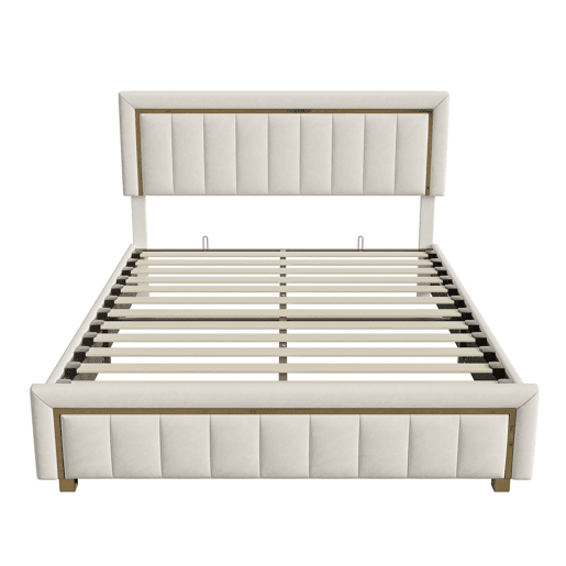 Cama de casal (160×200 cm), em veludo Beige, com baú u2014 cama de estilo moderno para quarto