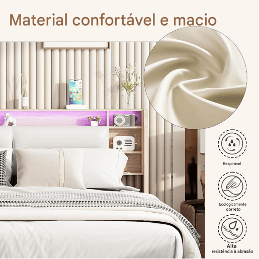Cama de casal, 160x200 cm, LED, com função de arrumação inclui estrado de ripas e espaço de arrumação cor branca Cama de casal, 160x200 cm, LED, com função de arrumação inclui estrado de ripas e espaço de arrumação cor branca