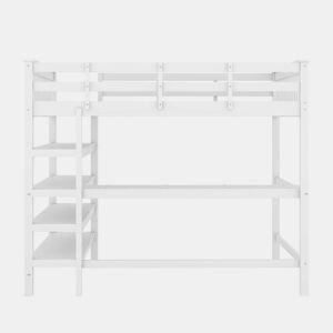 Cama alta infantil 140 x 200 cm u2013 com arrumos e secretária integrada, sem colchão u2013 Branco