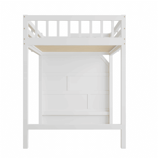 Cama alta 90 x 200 cm u2013 base, grade de proteção e degraus com espaço de arrumação, sem colchão u2013 Branco Cama alta 90 x 200 cm u2013 base, grade de proteção e degraus com espaço de arrumação, sem colchão u2013 Branco