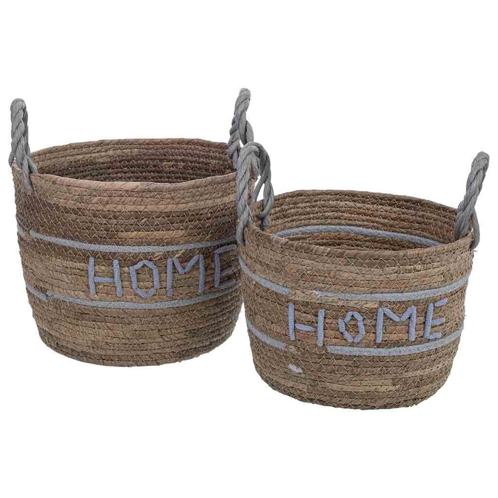 Set 2 cestos de fibra natural marrón d30x23.5, d27x19.5h cm