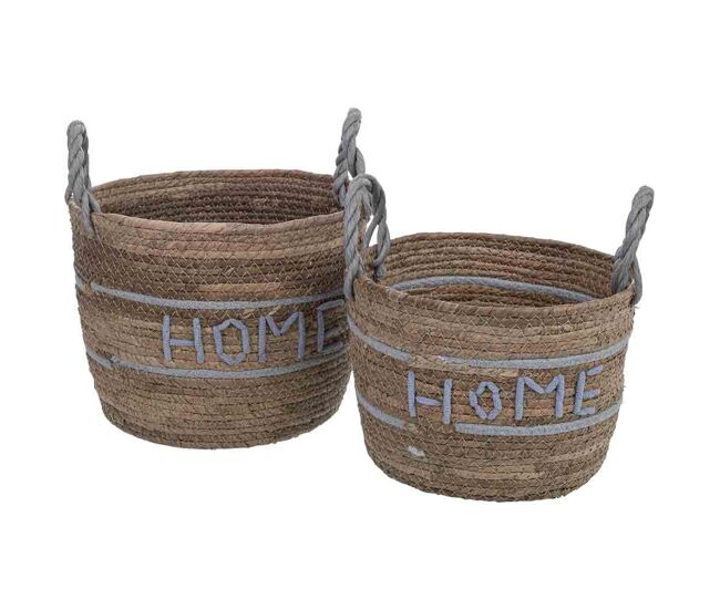Set 2 cestos de fibra natural marrón d30x23.5, d27x19.5h cm