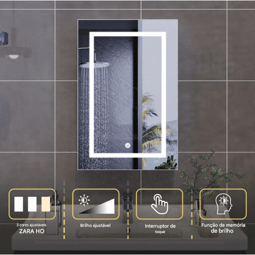 Espelho de casa de banho de 50x70 cm com iluminação LED, espelho de parede para casas de banho, design moderno Espelho de casa de banho de 50x70 cm com iluminação LED, espelho de parede para casas de banho, design moderno
