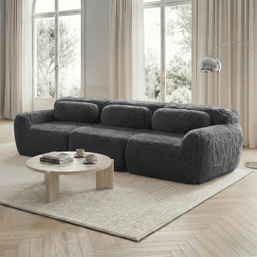 Sofá modular profundo de 3 lugares - plush premium, sem montagem, antiderrapante - cinzento Sofá modular profundo de 3 lugares - plush premium, sem montagem, antiderrapante - cinzento