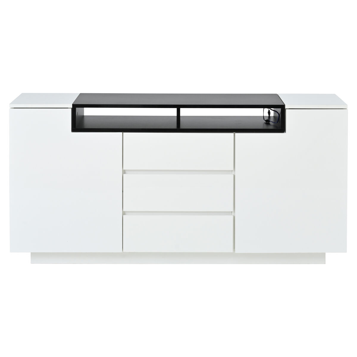 Aparador 140x40x68 cm - con 2 puertas l, 3 cajones, separadores ajustables y luces led - blanco