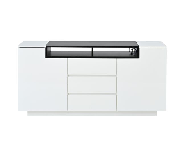 Aparador 140x40x68 cm - con 2 puertas l, 3 cajones, separadores ajustables y luces led - blanco