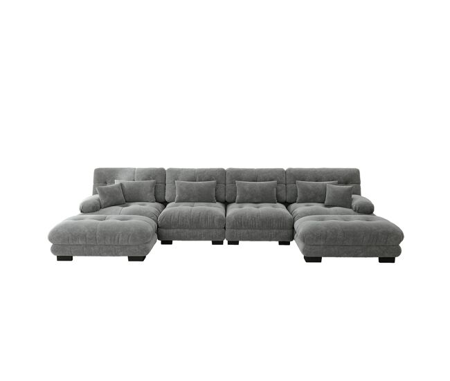 Sofá modular en u - 4 plazas, chaise longue movible, combinación diy, chenilla cómoda - gris