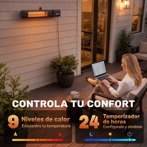 Outsunny Aquecedor por Infravermelhos para Terraço 2000 W, Aquecedor Elétrico de Parede IP65 em Alumínio, Controlo por AppTátilComando, 9 Níveis, Temporizador 24 h e Capa Outsunny Aquecedor por Infravermelhos para Terraço 2000 W, Aquecedor Elétrico de Parede IP65 em Alumínio, Controlo por AppTátilComando, 9 Níveis, Temporizador 24 h e Capa