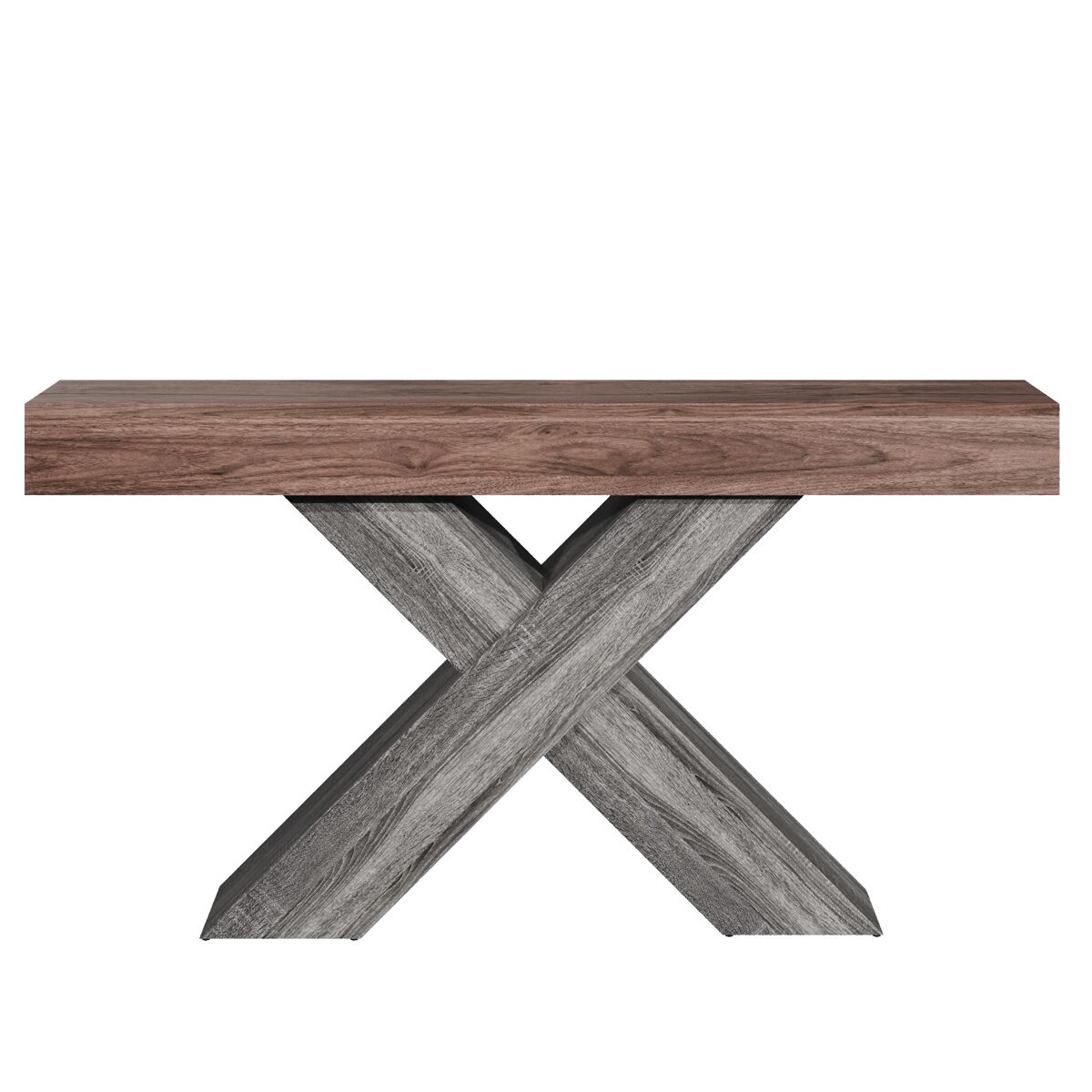 Mesa consola estrecha - patas en x, acabado efecto madera, tablero de partículas, para recibidor y salón - nogal