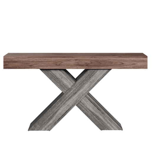 Mesa de console estreita - pés em X, acabamento com efeito de madeira, tampo em aglomerado, para a entrada e a sala de estar - nogueira