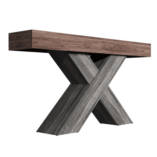 Mesa de console estreita - pés em X, acabamento com efeito de madeira, tampo em aglomerado, para a entrada e a sala de estar - nogueira