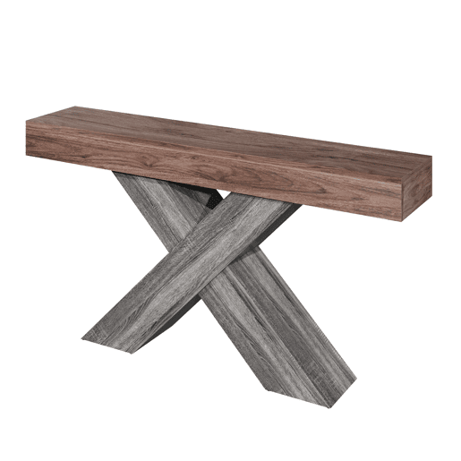 Mesa de console estreita - pés em X, acabamento com efeito de madeira, tampo em aglomerado, para a entrada e a sala de estar - nogueira