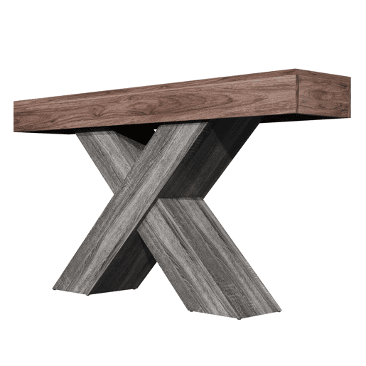 Mesa de console estreita - pés em X, acabamento com efeito de madeira, tampo em aglomerado, para a entrada e a sala de estar - nogueira