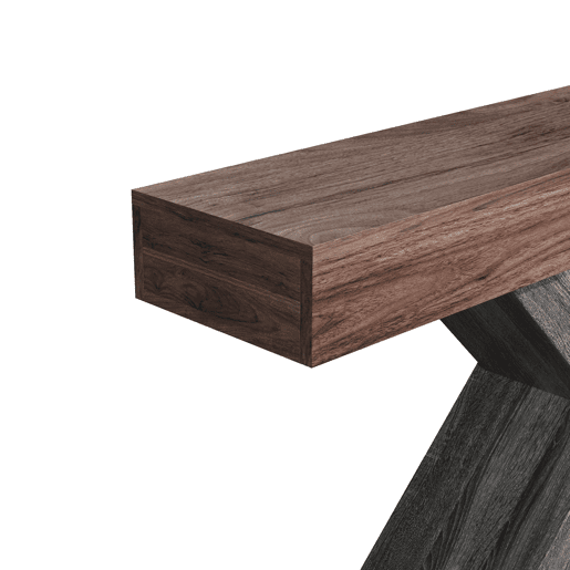 Mesa de console estreita - pés em X, acabamento com efeito de madeira, tampo em aglomerado, para a entrada e a sala de estar - nogueira