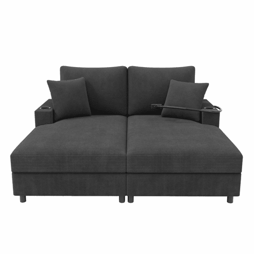 Sofá-cama XXL - Função de cama, superfície almofadada, suporte para telemóvel, USB e porta-copos - Cinza Sofá-cama XXL - Função de cama, superfície almofadada, suporte para telemóvel, USB e porta-copos - Cinza