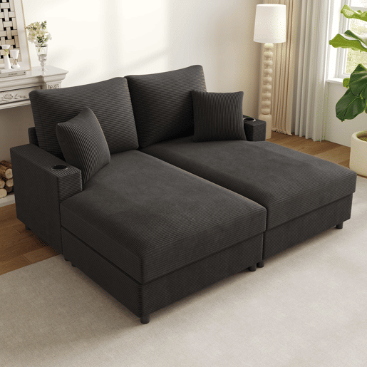 Sofá-cama XXL - Função de cama, superfície almofadada, suporte para telemóvel, USB e porta-copos - Cinza Sofá-cama XXL - Função de cama, superfície almofadada, suporte para telemóvel, USB e porta-copos - Cinza
