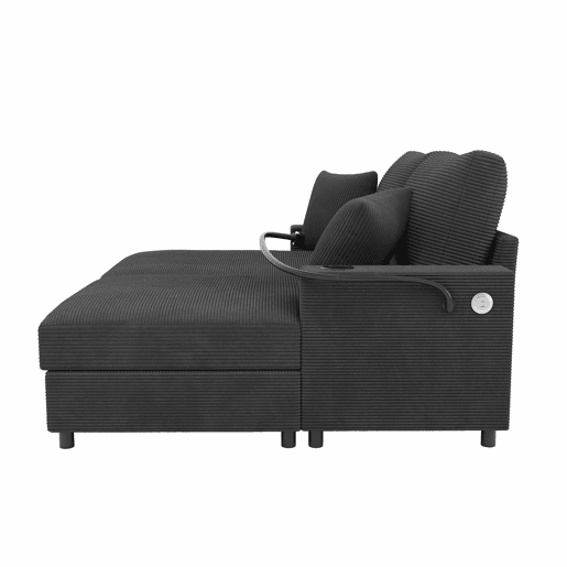 Sofá-cama XXL - Função de cama, superfície almofadada, suporte para telemóvel, USB e porta-copos - Cinza Sofá-cama XXL - Função de cama, superfície almofadada, suporte para telemóvel, USB e porta-copos - Cinza