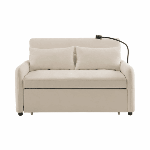 Sofá regulável multi-ângulo convertível em tecido chenille - 2 lugares - com suporte para telemóvel e portas USB - Bege Sofá regulável multi-ângulo convertível em tecido chenille - 2 lugares - com suporte para telemóvel e portas USB - Bege