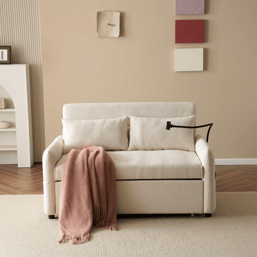 Sofá regulável multi-ângulo convertível em tecido chenille - 2 lugares - com suporte para telemóvel e portas USB - Bege Sofá regulável multi-ângulo convertível em tecido chenille - 2 lugares - com suporte para telemóvel e portas USB - Bege