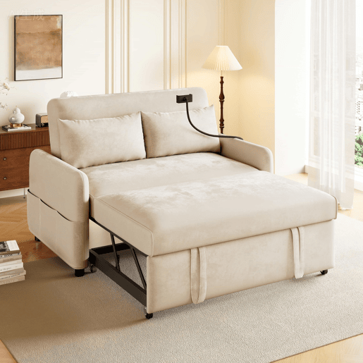 Sofá regulável multi-ângulo convertível em tecido chenille - 2 lugares - com suporte para telemóvel e portas USB - Bege Sofá regulável multi-ângulo convertível em tecido chenille - 2 lugares - com suporte para telemóvel e portas USB - Bege