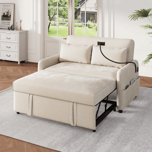 Sofá regulável multi-ângulo convertível em tecido chenille - 2 lugares - com suporte para telemóvel e portas USB - Bege Sofá regulável multi-ângulo convertível em tecido chenille - 2 lugares - com suporte para telemóvel e portas USB - Bege