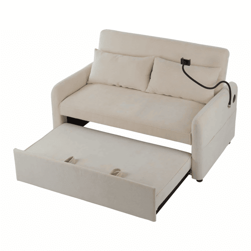 Sofá regulável multi-ângulo convertível em tecido chenille - 2 lugares - com suporte para telemóvel e portas USB - Bege Sofá regulável multi-ângulo convertível em tecido chenille - 2 lugares - com suporte para telemóvel e portas USB - Bege