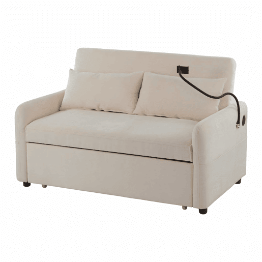 Sofá regulável multi-ângulo convertível em tecido chenille - 2 lugares - com suporte para telemóvel e portas USB - Bege Sofá regulável multi-ângulo convertível em tecido chenille - 2 lugares - com suporte para telemóvel e portas USB - Bege