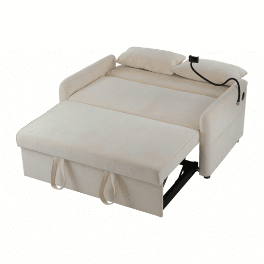 Sofá regulável multi-ângulo convertível em tecido chenille - 2 lugares - com suporte para telemóvel e portas USB - Bege Sofá regulável multi-ângulo convertível em tecido chenille - 2 lugares - com suporte para telemóvel e portas USB - Bege