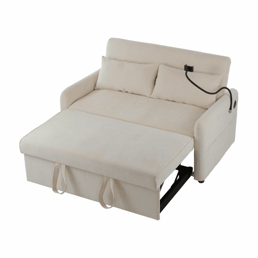 Sofá regulável multi-ângulo convertível em tecido chenille - 2 lugares - com suporte para telemóvel e portas USB - Bege Sofá regulável multi-ângulo convertível em tecido chenille - 2 lugares - com suporte para telemóvel e portas USB - Bege