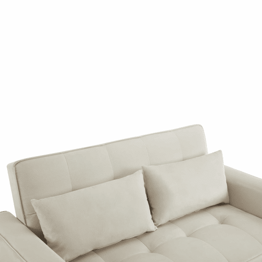 Sofá-cama rebatível multi-ângulo ajustável - 2 lugares - Tecido de veludo - Com suportes para copos e almofadas - Bege Sofá-cama rebatível multi-ângulo ajustável - 2 lugares - Tecido de veludo - Com suportes para copos e almofadas - Bege