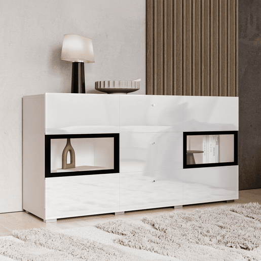 Aparador de 2 portas e 3 gavetas com LED Sloan Branco