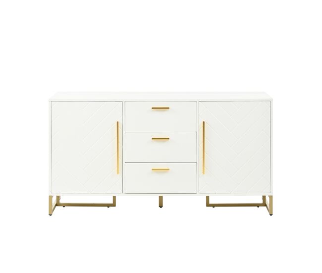 Aparador 2 puertas 3 cajones - elegante con patrón espiga - blanco