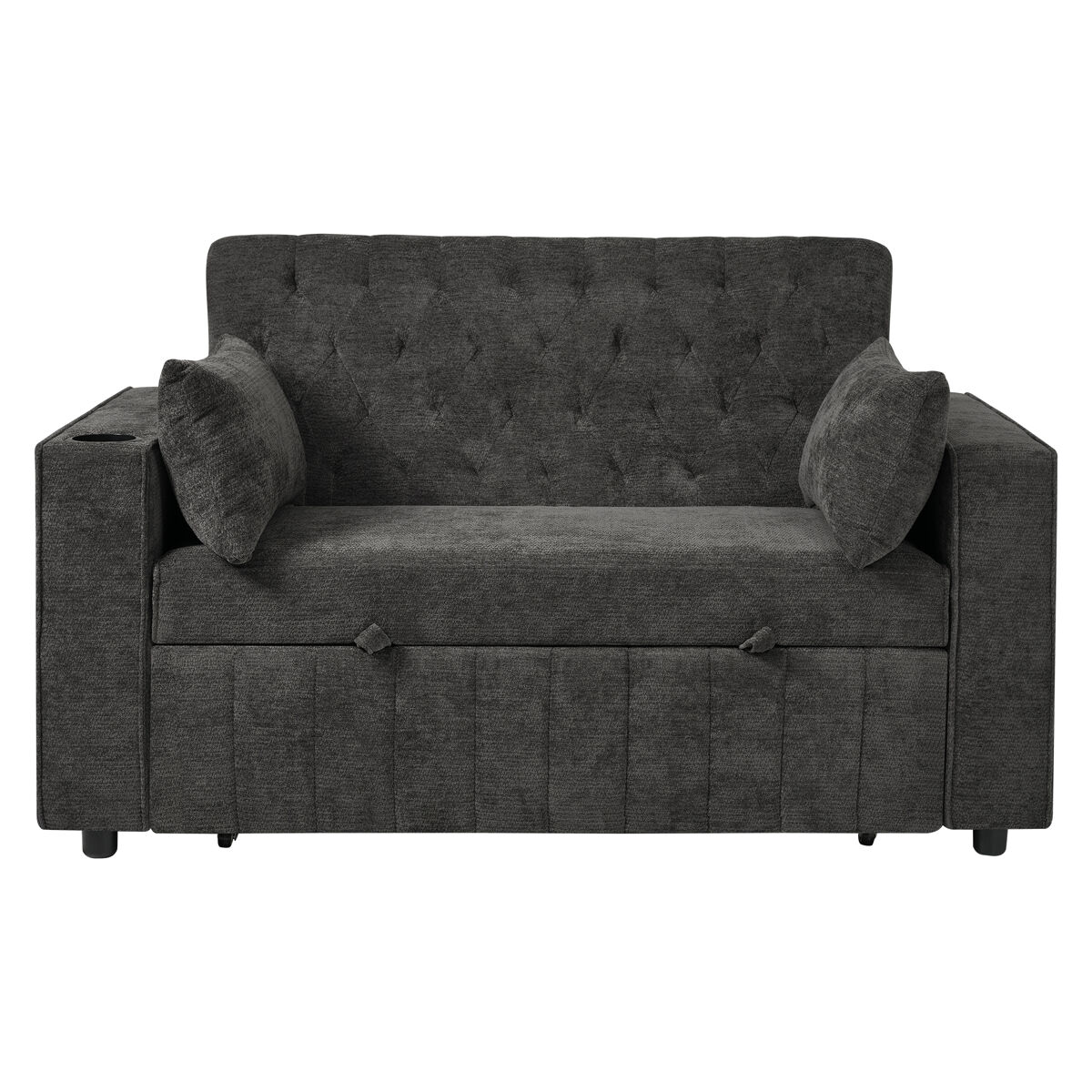 Sofá cama multifuncional 3 plazas - con almacenamiento, función de cama, portavasos, usb y cojines - gris