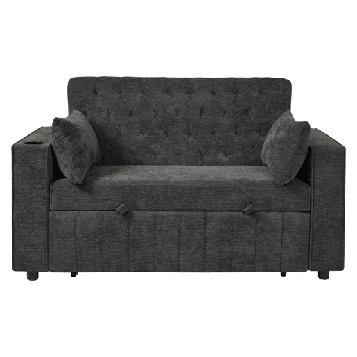 Sofá-cama multifuncional de 3 lugares - com arrumação, função cama, porta-copos, USB e almofadas - Cinza