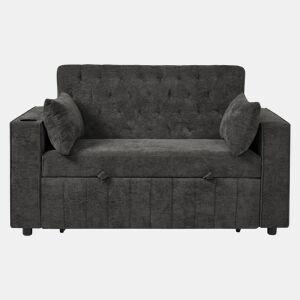 Sofá-cama multifuncional de 3 lugares - com arrumação, função cama, porta-copos, USB e almofadas - Cinza