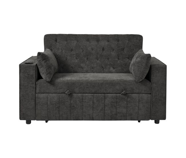 Sofá cama multifuncional 3 plazas - con almacenamiento, función de cama, portavasos, usb y cojines - gris