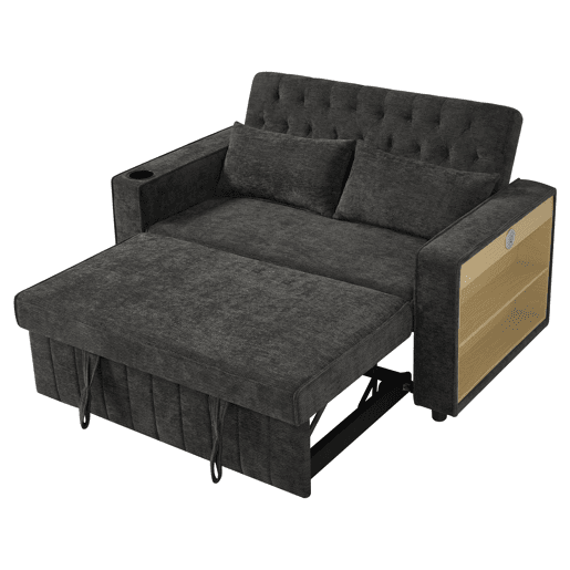 Sofá-cama multifuncional de 3 lugares - com arrumação, função cama, porta-copos, USB e almofadas - Cinza