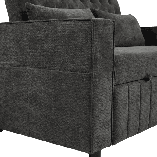 Sofá-cama multifuncional de 3 lugares - com arrumação, função cama, porta-copos, USB e almofadas - Cinza