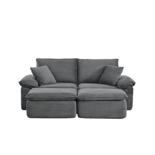 Sofá modular sem estrutura de 2 lugares - sofá Cloud com estofamento macio, sem montagem, com apoio para os pés, bolsos de arrumação, convertível em poltrona-cama - cinzento claro Sofá modular sem estrutura de 2 lugares - sofá Cloud com estofamento macio, sem montagem, com apoio para os pés, bolsos de arrumação, convertível em poltrona-cama - cinzento claro