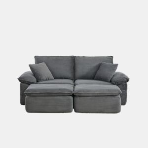 Sofá modular sem estrutura de 2 lugares - sofá Cloud com estofamento macio, sem montagem, com apoio para os pés, bolsos de arrumação, convertível em poltrona-cama - cinzento claro